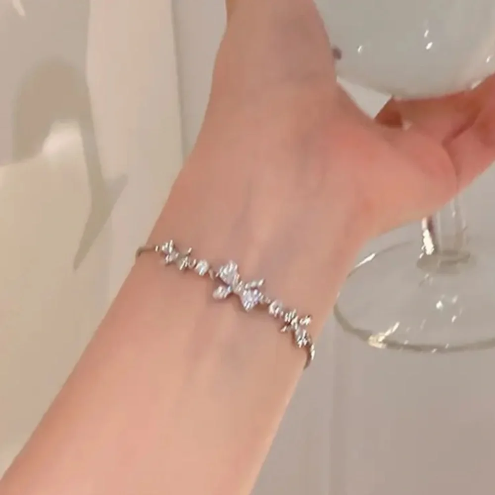 Sterling Silver Bow Cubic Zirconia Bracelet